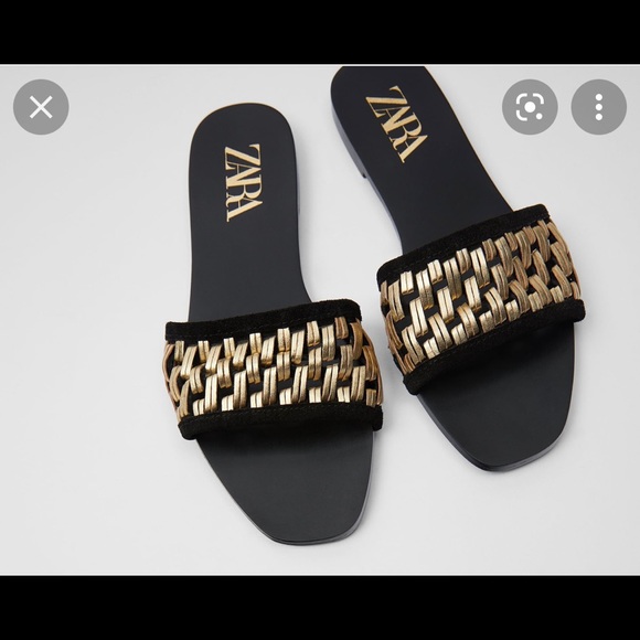 Zara | Shoes | Zara Suede Gold And Black Flat Sandals | Poshmark